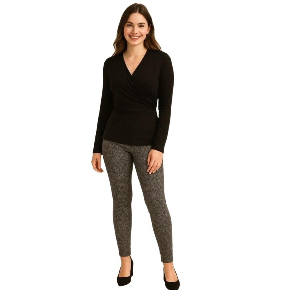 JOLT Heathered Grey Houndstooth Pattern Elastic Waistband Leggings Pants Medium